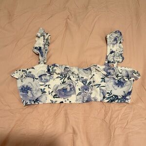 White Fox Boutique Blue Floral Crop Top